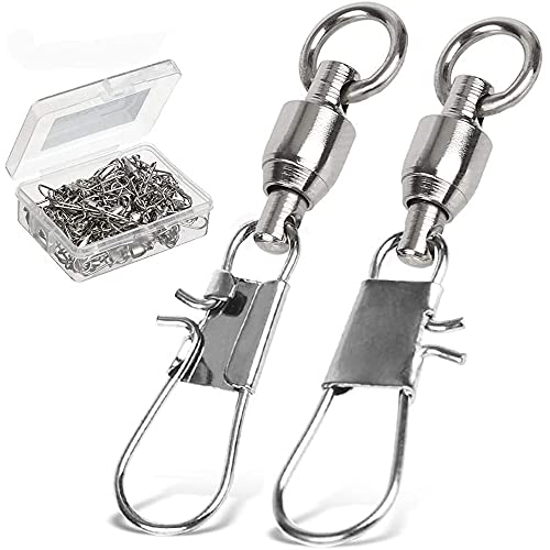 AMYSPORTS Fishing Swivels with Interlock Snap Ball Bearing Swivels Fishing Snap Swivels Saltwater Freshwater Fishing Tackle Leader Lure Jigs Line Fishing Connector - size: size4 (51lb) 50 pcs