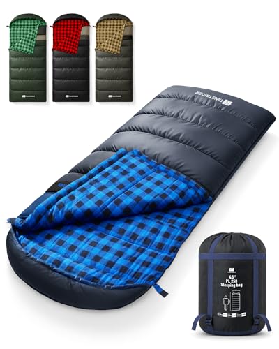 Cotton Flannel XXL Winter Sleeping Bags for Adults Big and Tall,Cold Weather 90x39 Inch Camping Sleep Bag,Waterproof Machine Washable 4 Season Outdoor Camping Gear,2-Way Zipper - color: Blue, size: 5.7lb(35-45℉)