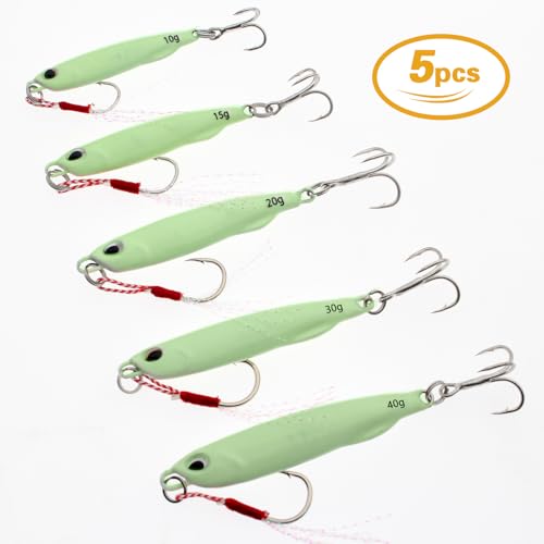 Fishing Jigs Metal Fishing Spoons Lures, Blade Bait Spinner Long Casting Jigging Spoon Lure Vertical Hard VIB Swimbait for Walleye Bass Trout Freshwater & Saltwater - color: A-5pcs luminous 0.35/0.53/0.7/1.06/1.4oz