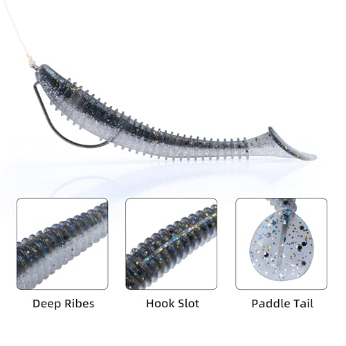 Paddle Tail Swimbaits 100/80/50PCS, 5/4/3/2 inch Soft Fishing Lures Bulk Pack – Durable Lifelike Action Lures for Bass, Trout, Crappie – Freshwater & Saltwater Fishing Gifts - color: Silver Blue, size: 4in, 80pcs
