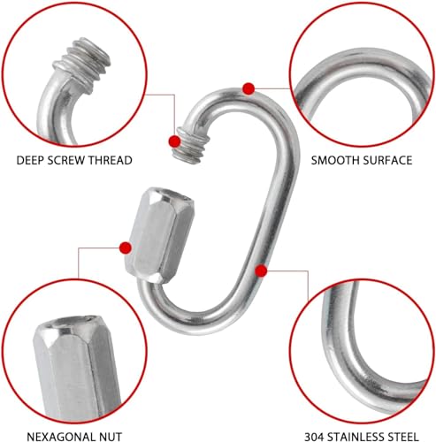 HOME MASTER HARDWARE Stainless Steel Quick Link ，Small Locking Carabiner, Threaded Chain Connector for Chain Links (10-Pack) - size: 5/32in，10pack