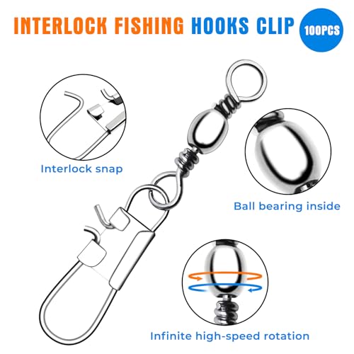 100 PCS Fishing Swivels Snap,Stainless Steel Swivel Fishing Line Connector,Interlock Fishing Hooks Clip,Barrel Snap Swivels for Freshwater and Saltwater Fishing - size: #5-40 lb-100PCS