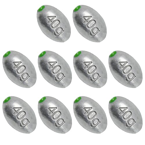 Egg Sinkers Bullet Fishing Weights Oval Shaped with Plastic Core Slip Sinkers for Catfish Fishing Casting Saltwater and Freshwater 1/5oz to 2oz - style: 1.4 Ounce-40g-10pcs