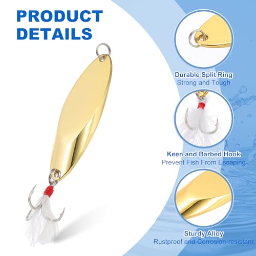 PATIKIL Fishing Spoons, Fishing Lures Casting Spoon Treble Hooks Jigs Hard Metal Spinner Baits for Freshwater Saltwater Salmon - color: Gold Tone, size: 9/10 oz