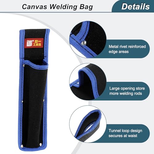 HARFINGTON 2pcs Welding Rod Pouch 12.26" x 3.15" x 9.45" Canvas Welding Rod Bag Leather Electrode Holder with Waist Belt Rivet Reinforcement for Storage Welding Tools, Black Blue - size: 12.26" x 3.15" x 9.45"