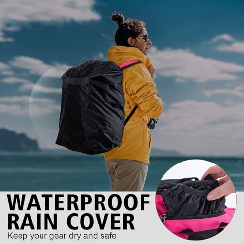 Goture Fishing Backpack with 4 Tackle Boxes,900D Water-Resistant Tackle Backpack with Rod Holders,45L Large Fishing Bag Storage Gear Tackle Bag with Rain Cover,Bottle Holder for Travel Camping Hiking - color: A3:pink With 4 Tackle Boxes