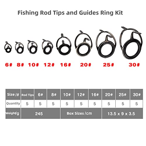 Fishing Rod Repair Kit - Fishing Rod Tips and Guides Replacement Kit With Ceramic Guide Rings - color: rod guides and tips_45pcs