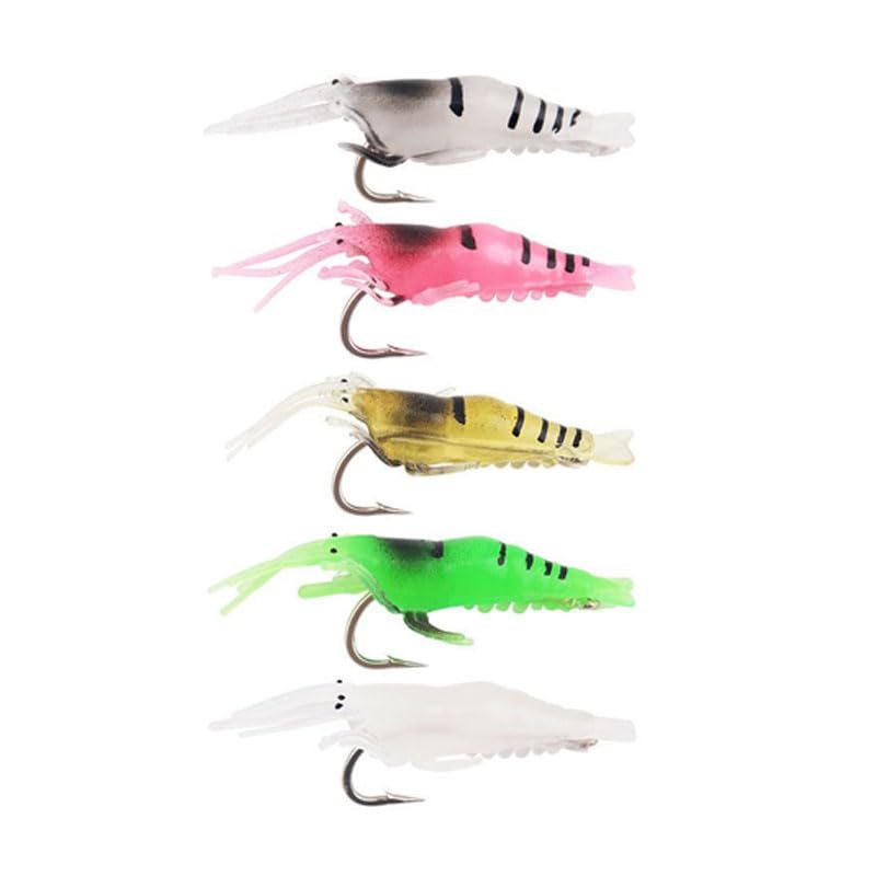 40PCS Fishing Shrimp Lures Artificial Silicone Soft Bait Set Luminous Swimbait Shrimp Fishing Lure with Hooks Fishing Tackle - color: Yellow(20pcs)