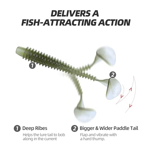 Paddle Tail Swimbaits 100/80/50PCS, 5/4/3/2 inch Soft Fishing Lures Bulk Pack – Durable Lifelike Action Lures for Bass, Trout, Crappie – Freshwater & Saltwater Fishing Gifts - color: Light Green, size: 5in, 50pcs