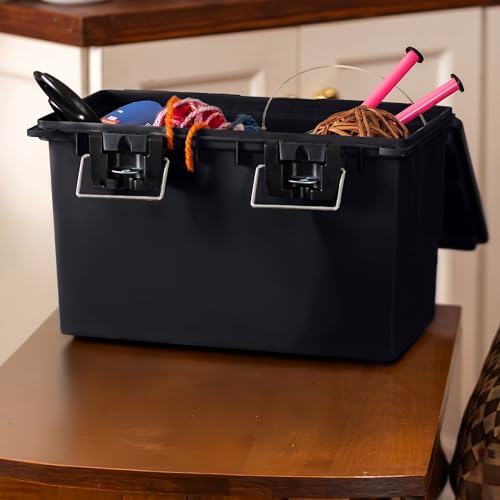 Sheffield 12764 XL Storage Bins With Lids, 4-Pack Stackable Storage Bins, Made in USA, Lockable and Water-Resistant Containers with Lids, Plastic Containers for Home, Classroom, and Dorm - color: Black, size: XL 4-Pack