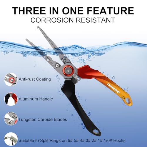 TRUSCEND Easy Use Lockable Fishing Pliers with Tungsten Carbide Cutter, Innovative Ergonomic Handy Handle, Saltwater Corrosion Resistant Teflon Coated Fishing Tool, Light Multi-Function Fishing Gear - color: A2-gold