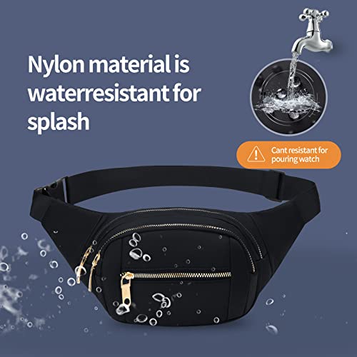 Crossbody Fanny Pack for Men&Women,Large Waist Bag & Hip Bum Bag with Adjustable Strap for Outdoors Workout Traveling Casual Running Hiking Cycling - color: Fashionable Black Gold