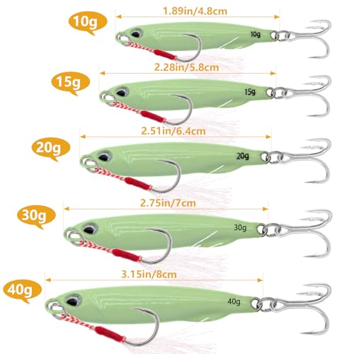 Fishing Jigs Metal Fishing Spoons Lures, Blade Bait Spinner Long Casting Jigging Spoon Lure Vertical Hard VIB Swimbait for Walleye Bass Trout Freshwater & Saltwater - color: A-5pcs luminous 0.35/0.53/0.7/1.06/1.4oz