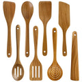 8 Pcs Best Acacia Wood Kitchen Utensil Set Wooden Spoons for Cooking Wok Turner Spatulas Bamboo Non Toxic Cooking Utensils Scraper Spurtle Kitchen Slotted Cooking Spoon Flat Egg Flipper Spatula Set - color: 8Pcs-Utensils