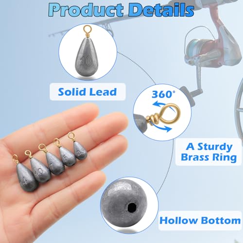 30pcs Bass Casting Drop Shot Sinker Weights Lead Bell Fishing Weights Sinkers with Brass Swivel for Catfish Saltwater Freshwater - size: 1/8oz-30pcs