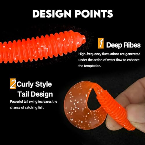 Eupheng Twist Tail Swimbait Fishing Lure, 2.3in/2.7in/4in/5.5in 100PCS Grub Saltwater Fishing Soft Bait Trailer for Bass Crappie Fishing - size: 2.3 inches - 100 PCS