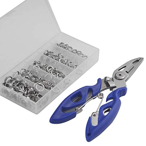 WMYCONGCONG 200 PCS Stainless Steel Fishing Split Rings Double Snap Lure Tackle Connectors with Split Ring Pliers Hook Remover for Fishing Lure Tackle Set