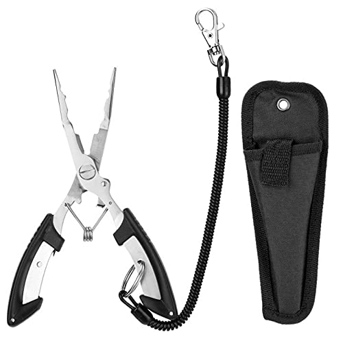 Fishing Gear Fishing Gifts for Men,Fishing Stuff,Aluminum Fishing Pliers Fly Fishing Accessories Fish Lip Gripper Saltwater Resistant Fishing Tools with Sheath and Telescopic Lanyard