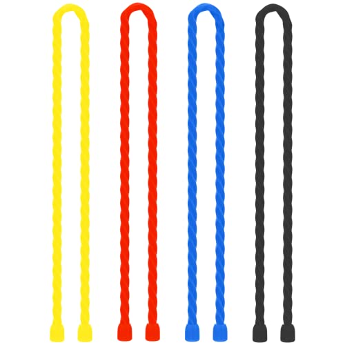4Pcs 18-inch Silicone Cable Ties Reusable Steel-Core Silicone Twist Cable Tie Straps for Bundling and Organizing Colorful Bendable Holder Strap for Indoor and Out All Purpose, 4 Colors - color: 18-inch(4pcs)