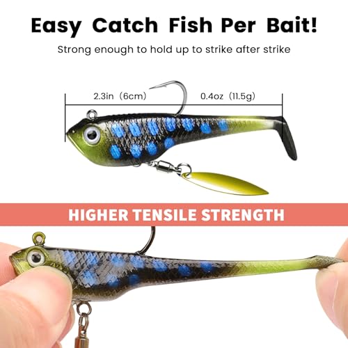 TRUSCEND Shadtale Easy Catch Soft Fishing Lures with BKK Hooks - Trembly Sinking and Vibrating Swim for More Bites, Pre-Rigged Swimbaits for Bass, Trout, Crappie, Walleye, Freshwater Saltwater Fishing - color: C-2.3",0.4oz
