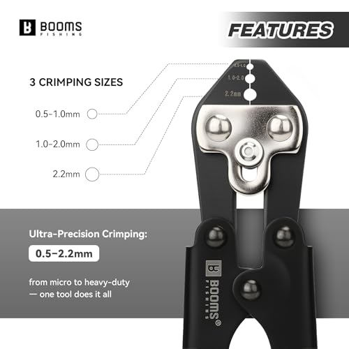 Booms Fishing Crimping Pliers Kit: 8.8in Crimper Tool for Wire & Mono Lines Up to 2.2mm -Includes 140pcs Double Barrel Sleeves - XW42 Saltwater Freshwater Rigging Tool - style: Crimper with 140pcs Sleeves