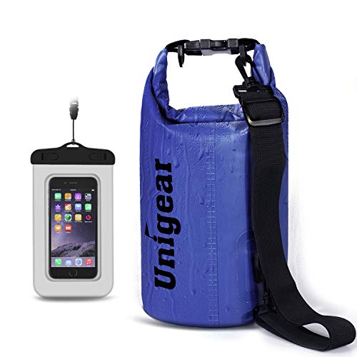 Unigear Dry Bag Waterproof, 2L/5L/10L/20L/30L/40L Floating and Lightweight Bags for Kayaking, Boating, Fishing, Swimming and Camping with Waterproof Phone Case - color: Blue, size: 10L