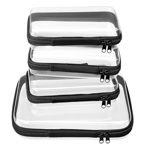 4 pcs Clear Zipper Pouches,Hard Shell Zipper Case, Toiletry Bag for Travel, CLear Diaper Bag, Toiletry Pouch, Travel Organizer, Cosmetic Bag,Toy Storage Bins (M+3S)(Black) - color: Black, size: M+3S
