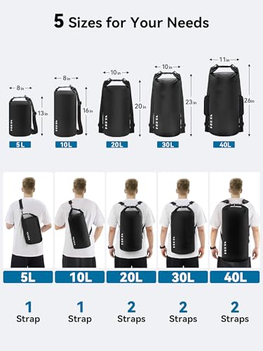 HEETA Waterproof Dry Bag for Women Men, 5L/10L/20L/30L/40L Roll Top Lightweight Dry Storage Bag Backpack with Emergency Whistle for Travel, Kayaking, Boating, Camping, Beach, Cruise Ship Essentials - color: Black, size: 10L