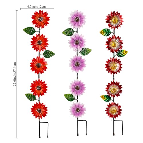 Set of 3 Solar Garden Lights,22.6'' H Flowers Decorative Garden Stakes,Waterproof Metal Spring Yard Art Decor,Solar Stake Lights for Outside,Lawn,Yard,Patio - color: Flowers 2-3Pack