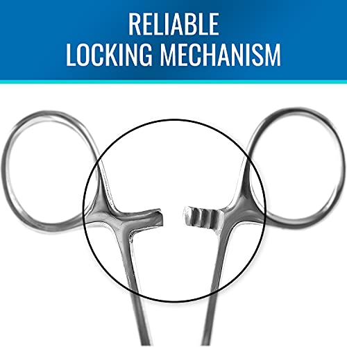 MABIS Precision Kelly Forceps [5‑Pack] Locking Hemostats, 3 Curved & 2 Straight, 5 1/2 Inch Tweezers Clamp Set, Stainless Steel, Fine Tip for First Aid, Sewing, Piercing Removal Tool, Fishing & DIY - size: Pack of 5, style: Combo Pack