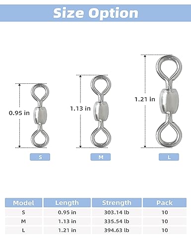 BLUEWING Stainless Steel Fishing Barrel Swivels 10pcs High Strength Line Lure Connector for Saltwater Freshwater, 303lbs - size: 335 lbs