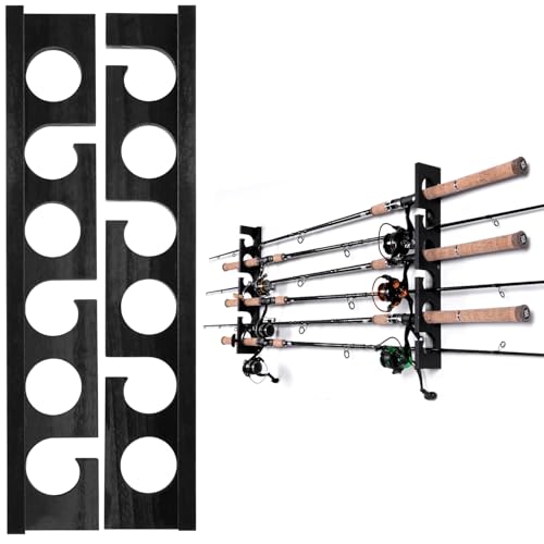 Ghosthorn Fishing Pole Rod Racks Wall or Ceiling Mounted Fishing Pole Rod Holders for Garage Storage Organizer Fishing Gear Equipment for Men Women - style: black 1 set holds up 6 rods