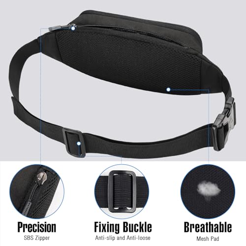WATERFLY Fanny Pack Waist Bag: Small Hip Pouch Bum Bag Fannie Pack Phanny Fannypack Waistpack Bumbag Beltbag Sport Slim Fashionable for Jogging Hiking Hiker Woman Man - color: Pure Black