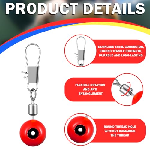 150 Pcs Fishing Line Sinker Slides Fishing Float Connector Rolling Swivels with Interlock Snaps for Catfish Carp Bass, Red Yellow Blue Color Coded 3 Sizes (Large, Medium, Small)