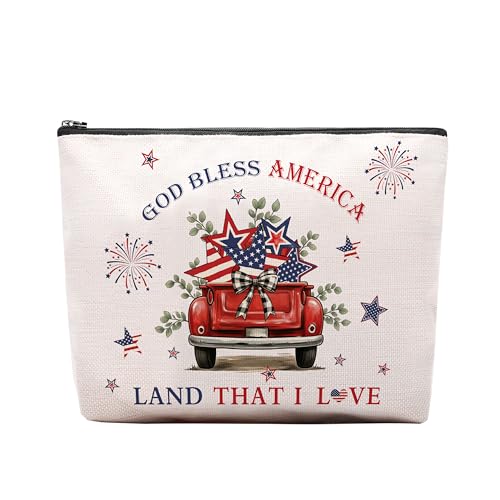 Patriotic Makeup Bag, American Gifts For Women, American 250th Anniversary Makeup Pouch, Travel Toiletry Bag With Zipper, Red Truck Bag For Women, Travel Toiletry Bag - color: God America