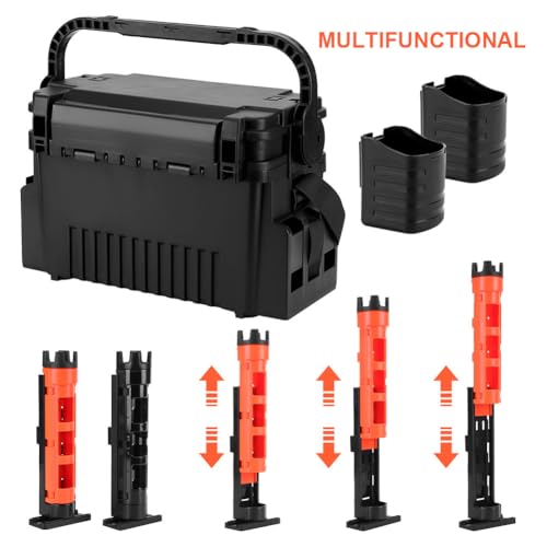 2 Tier Fishing Tackle Box Fishing Rod Reel Box with Cup & Rod Holder Fishing Gear Carry On Case Adjustable Fishing Organizer Case Large Capacity Fishing Accessories