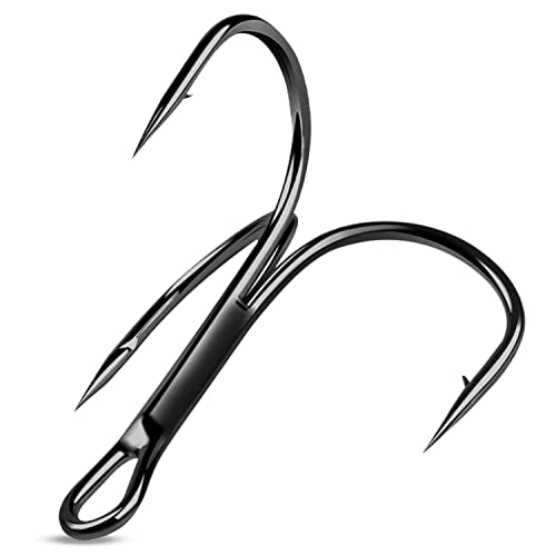 Fishing Red Treble Hooks- 80/120pcs Sharp Round Bend Barbed Treble Hook High-Carbon Steel Triple Hooks for Bass Trout Saltwater Freshwater Size 1/0 1 2 4 6 8 10 12 14 - color: BLACK, size: 80PCS-2#