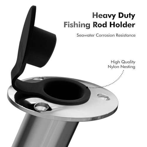 Boat Fishing Rod Holder,2Pcs 15/30/90 Degree Stainless Steel 316 Flush Mount Rod Holders for Fishing Boat,with PVC Cap,Inner Tube and Gasket - color: Black Insert with Cap, size: 90 Degree
