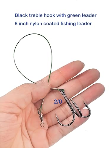 5-10pcs Fishing Treble Hook with Leader Nylon Coated Fishing Wire Leader with Swivel 3/0 2/0 1/0 1# 2# 4# 6# - color: Green Leader, size: 6#-10pcs