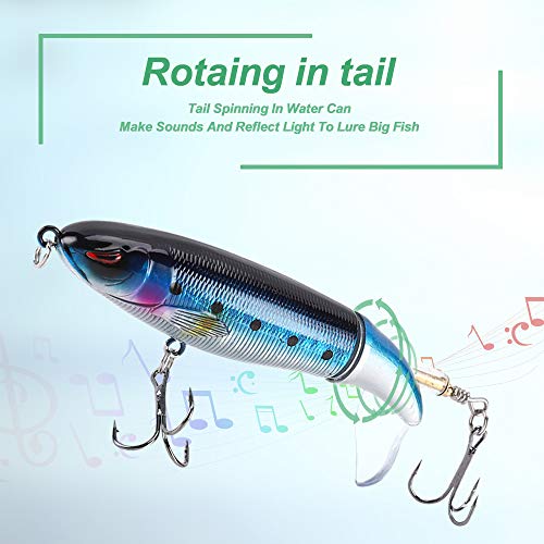 6PCS Whopper Fishing Lure, Bass Popper Lure kit, Topwater Fishing Lures with Rotating Tail with Storage Box, Floating Popper for Freshwater Saltwater