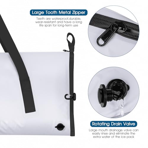 THKFISH Insulated Fish Cooler Bag, Fish Kill Bag for Caught Fish Ice Cold - color: White-Black, size: 40*16IN