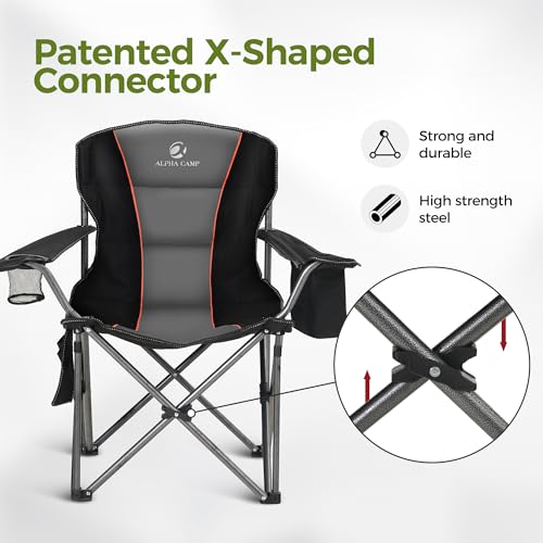 ALPHA CAMP Oversized Camping Chair 500 LBS Capacity Fully Padded Heavy Duty Lawn Chair for Heavy People, Fully Padded Portable Outdoor Chair with Cooler Bag for Camping, Fishing, Beach,1PC - color: Black-1pc