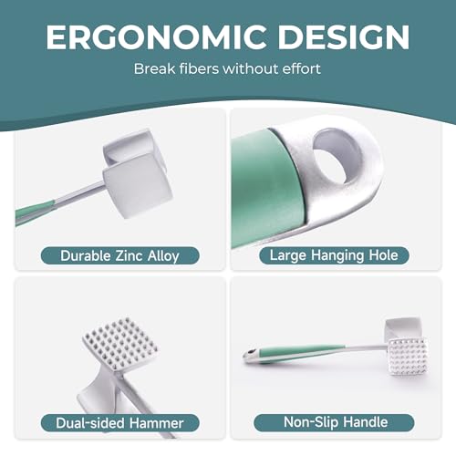 KITEXPERT Meat Tenderizer Hammer with Comfortable-Grip Handle, Dual-side Mallet for Kitchen, Heavy Duty Pounder For Tenderizing Steak, Beef and Fish, Mint Green - color: Mint Green