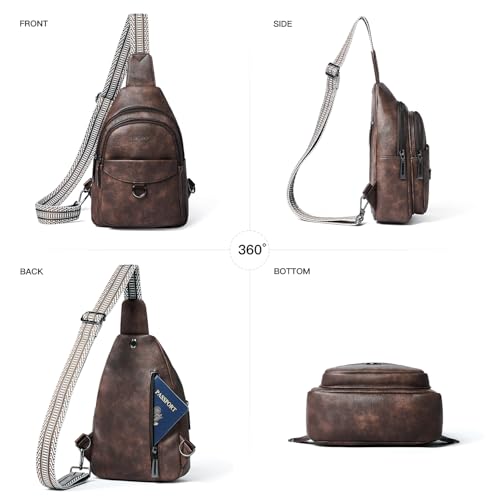LATMAP 7L Sling Bag for Women Men Crossbody Belt Bag Small Travel Sling Backpack Anti Theft Chest Daypack Purse Faux Leather - color: Coffee