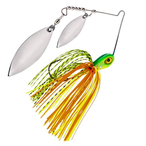 Reaction Tackle Tungsten Spinner Bait Spinnerbait - Double Willow Blade Bass Fishing Lure - Compact Profile Heavy Casting 97% Tungsten (2-Pack) - color: Hot Tiger, size: 3/8 Oz