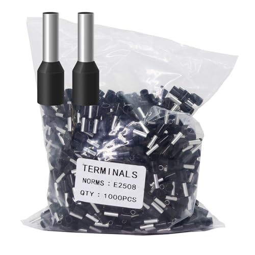 Fidioto AWG14 Wire Ferrules Terminals Kit, 1000pcs AWG14 Wire Insulated Cord Pin Ends Terminals for Electric, Industrial, Chemical Industry, Power Control System, etc. (Black-1000PCS-14AWG) - color: Black, size: 14AWG