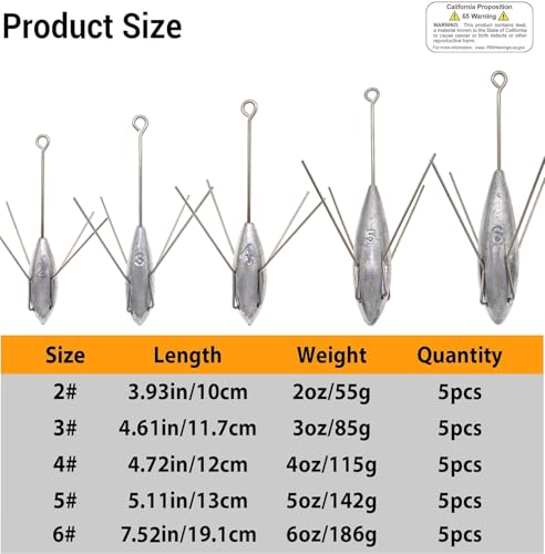 5 Pcs Sputnik Sinker Fishing Weights Lead Surfing Casting Spider Sinkers Long Tail Fishing Equipment for Catfish Saltwater Beach Sand Ocean - size: 6oz - 5pcs