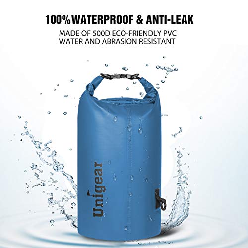 Unigear Dry Bag Waterproof, 2L/5L/10L/20L/30L/40L Floating and Lightweight Bags for Kayaking, Boating, Fishing, Swimming and Camping with Waterproof Phone Case - color: Sky Blue, size: 5L