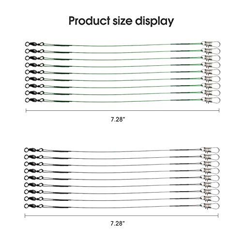 Stainless Steel Fishing Wire Leaders, Black Coated & Uncoated Options, Heavy Strength 31–100LB, 6–21in Multi Sizes with Rolling Swivels Snaps for Salt Fresh Water Shark Pike Barracuda - color: 6in- 20pcs（31LB)