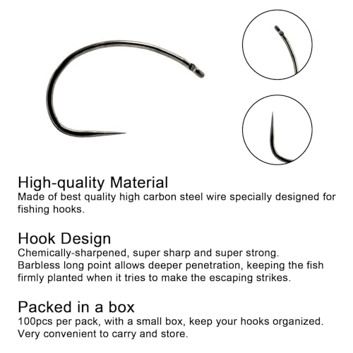 Eupheng Fly Fishing Hooks 100pc Pack Barbless Catch & Release Dry Wet Nymph Shrimp&Pupa, Streamer, Caddis, Jig, Scud Flies Fishing Hooks - color: EP Fly-C&R-NYM-0031, size: #10